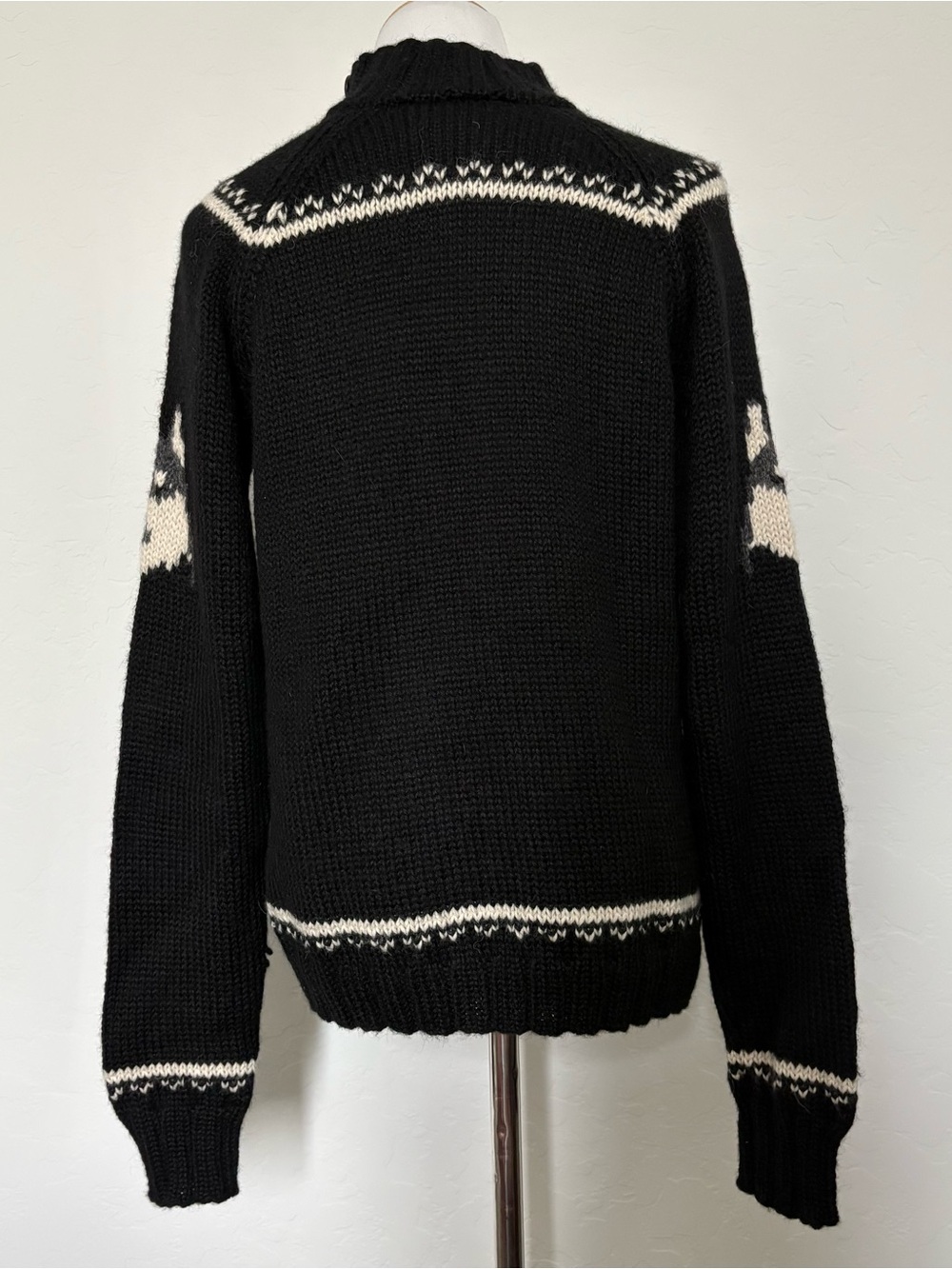 Black & Cream Huskies Alpaca Wool Knit Button-Neck Turtleneck Sweater Women’s Sm - Picture 5 of 7